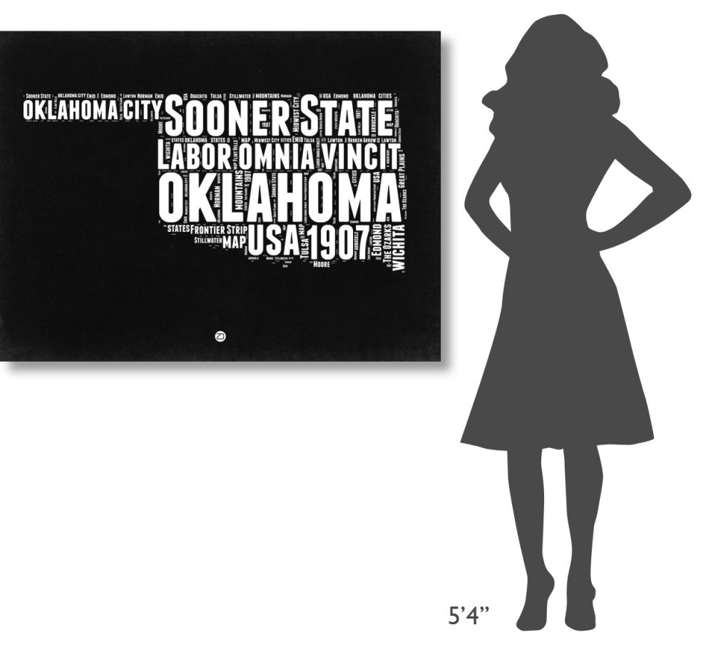 "Oklahoma Black and White Map" Fine Art Print