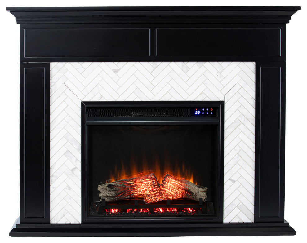 Torron Marble Tiled Touch Screen Electric Fireplace - Black