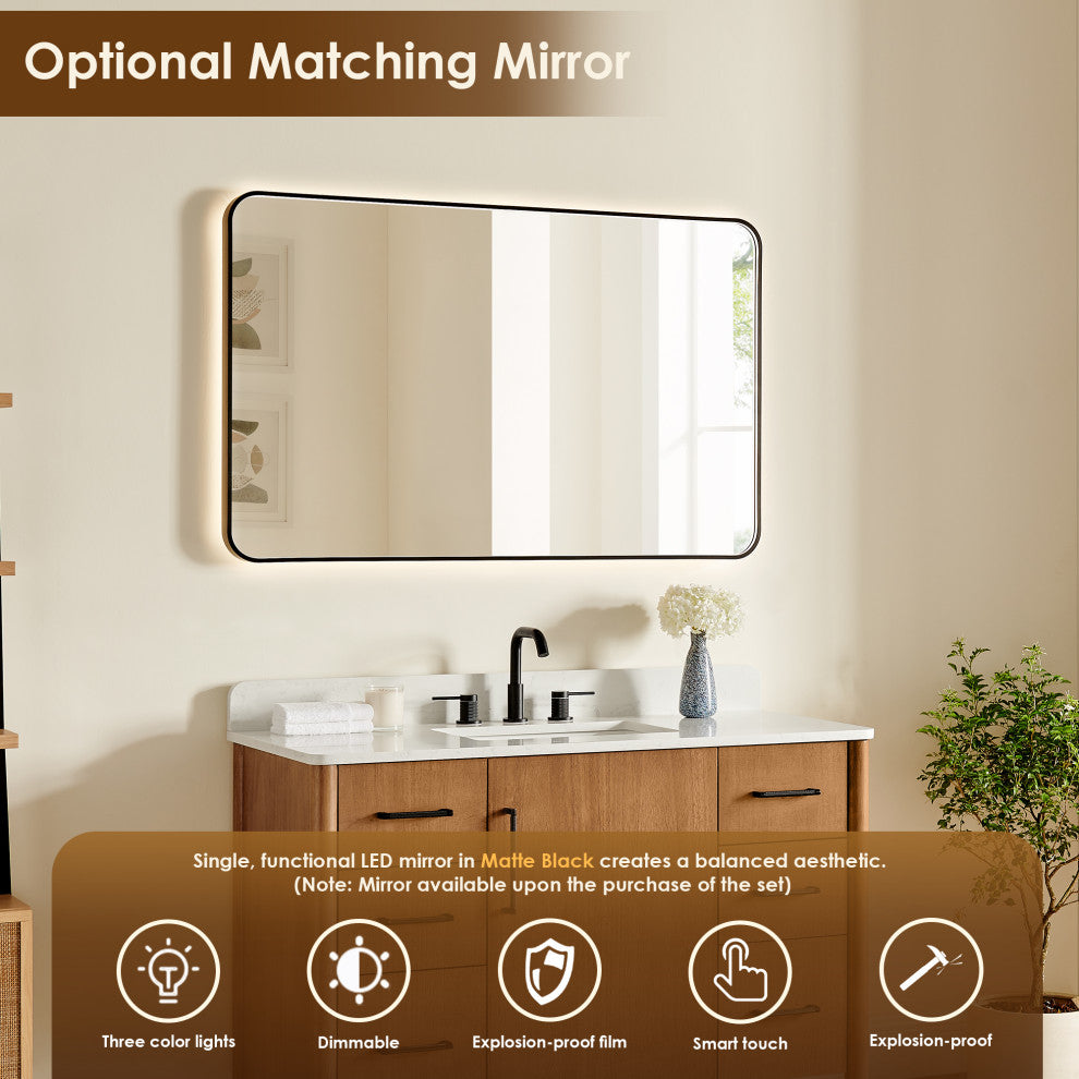 Velora Bathroom Vanity, Mango Brown, 48", With Mirror