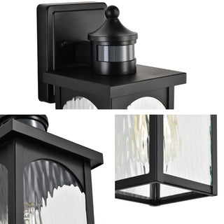 12 in. 1-Light Black Motion Sensing Wall Lantern Sconce Water Wave Glass 2PACK