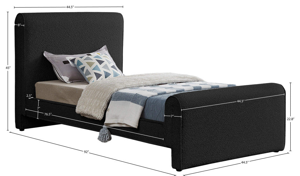 Stylus Black Boucle Fabric Full Bed, Black, Twin
