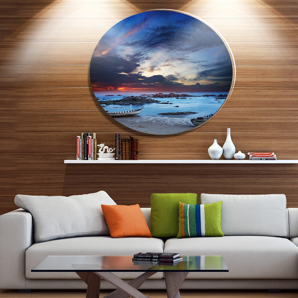 Colorful Traditional Asian Boats, Landscape Round Wall Art, 11"