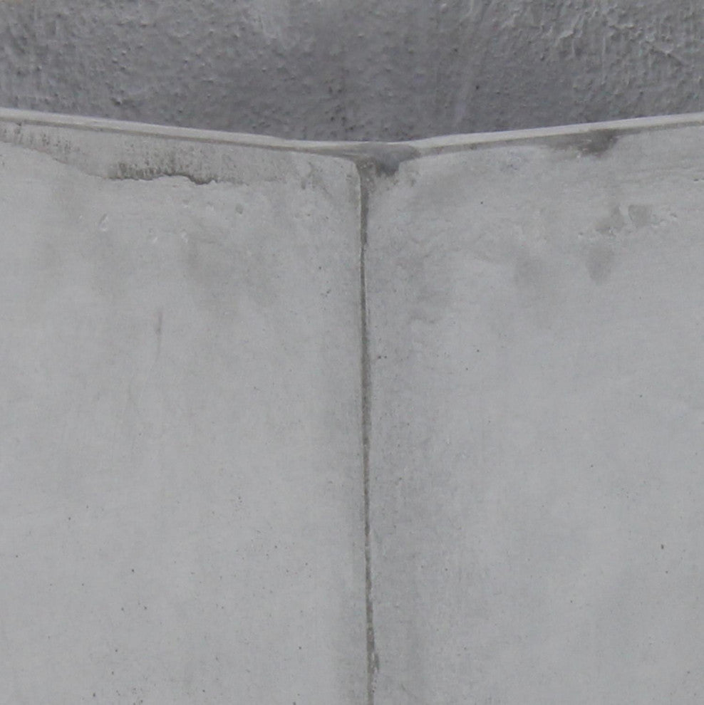 Set of 2 Grey Polystone Contemporary Planter, 15", 17"