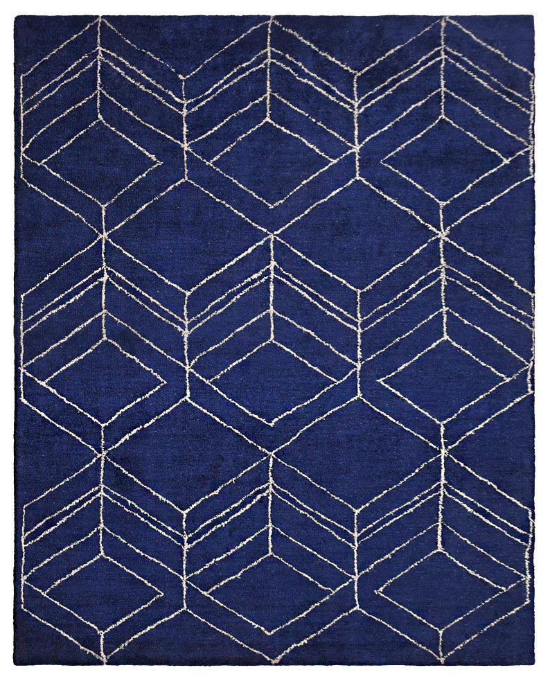 HAND KNOTTED LOOM SILK ECO-FRIENDLY RUGS-6'x9',Rectangle,Blue Beige,Geometric