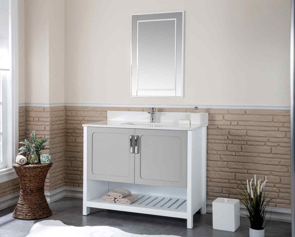 Florin Collection 42" Bathroom Vanity With Sink, Mirror, Countertop, Gray