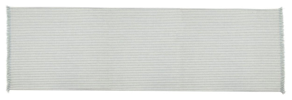 Set of Light Blue Striped Table Runner and Eight Napkins