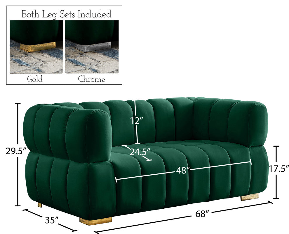 Gwen Velvet Upholstered Chair, Green, Loveseat