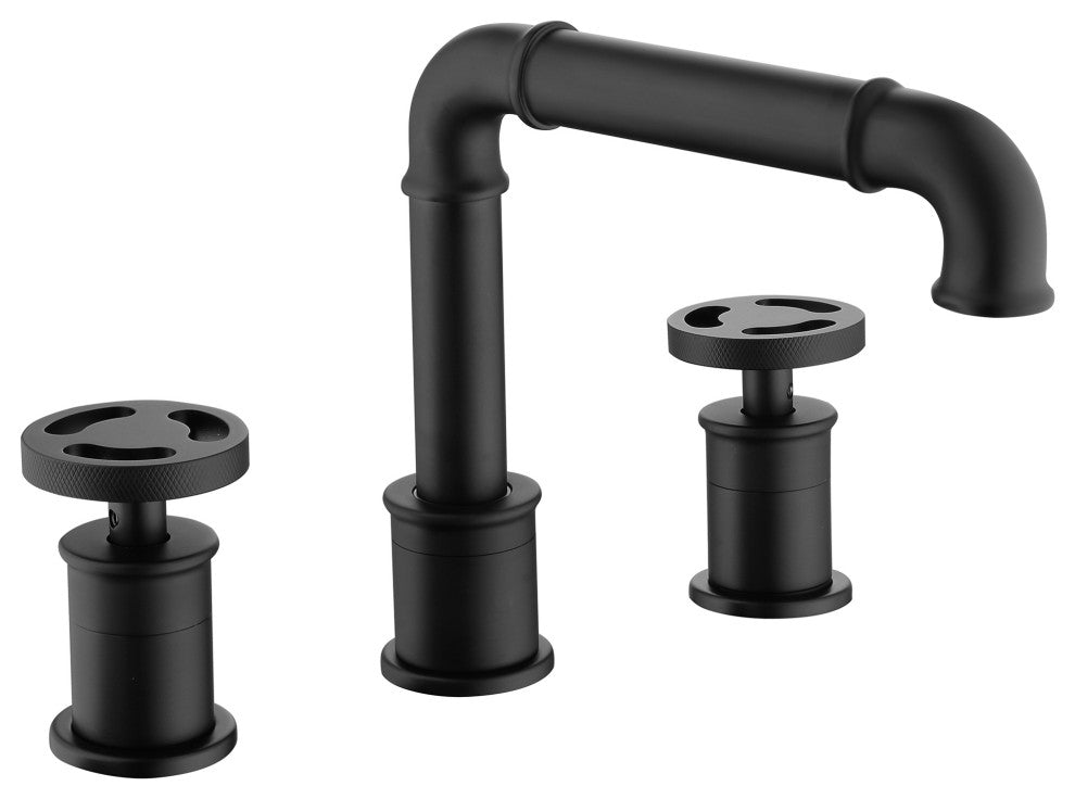 Deck Mounted Dual Handles Modern Industrial Style Bathroom Sink Faucet, Matte Bl