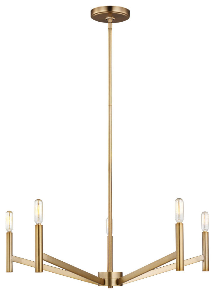 Vector Five Light Chandelier, Satin Brass