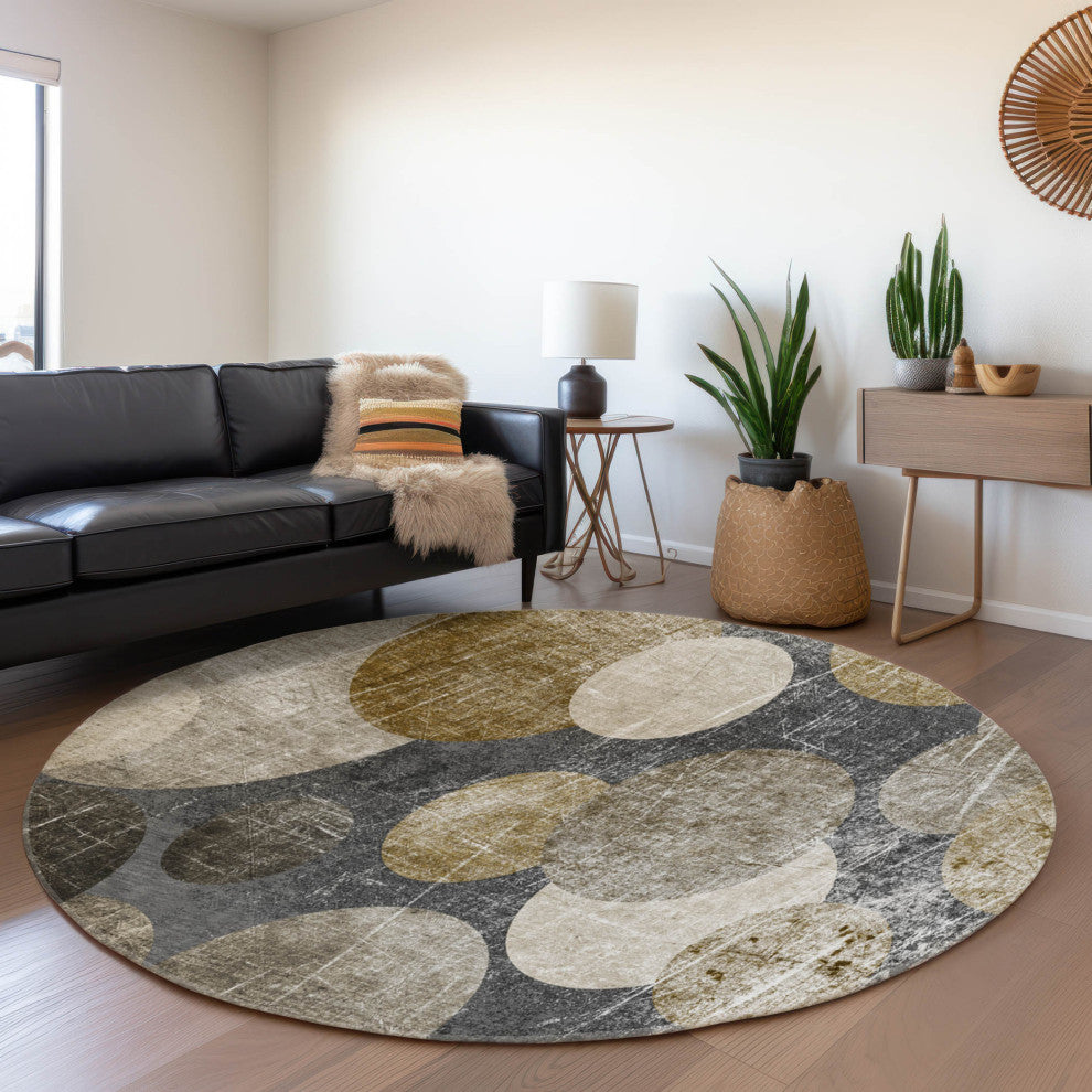 Premium Machine Washable Mayfield AMF556 Brown 8' x 8' Round Rug