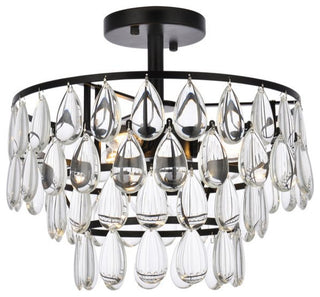 Elegant Lighting 1103F14 Mila 3 Light 14"W Semi-Flush Waterfall - Black
