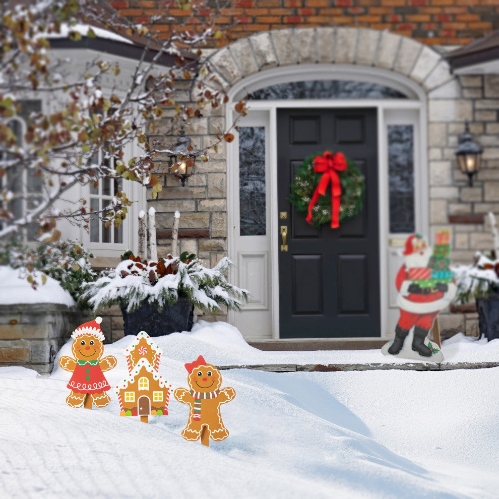 Wooden Gingerbread Man Yard Stake, 3-Piece Set