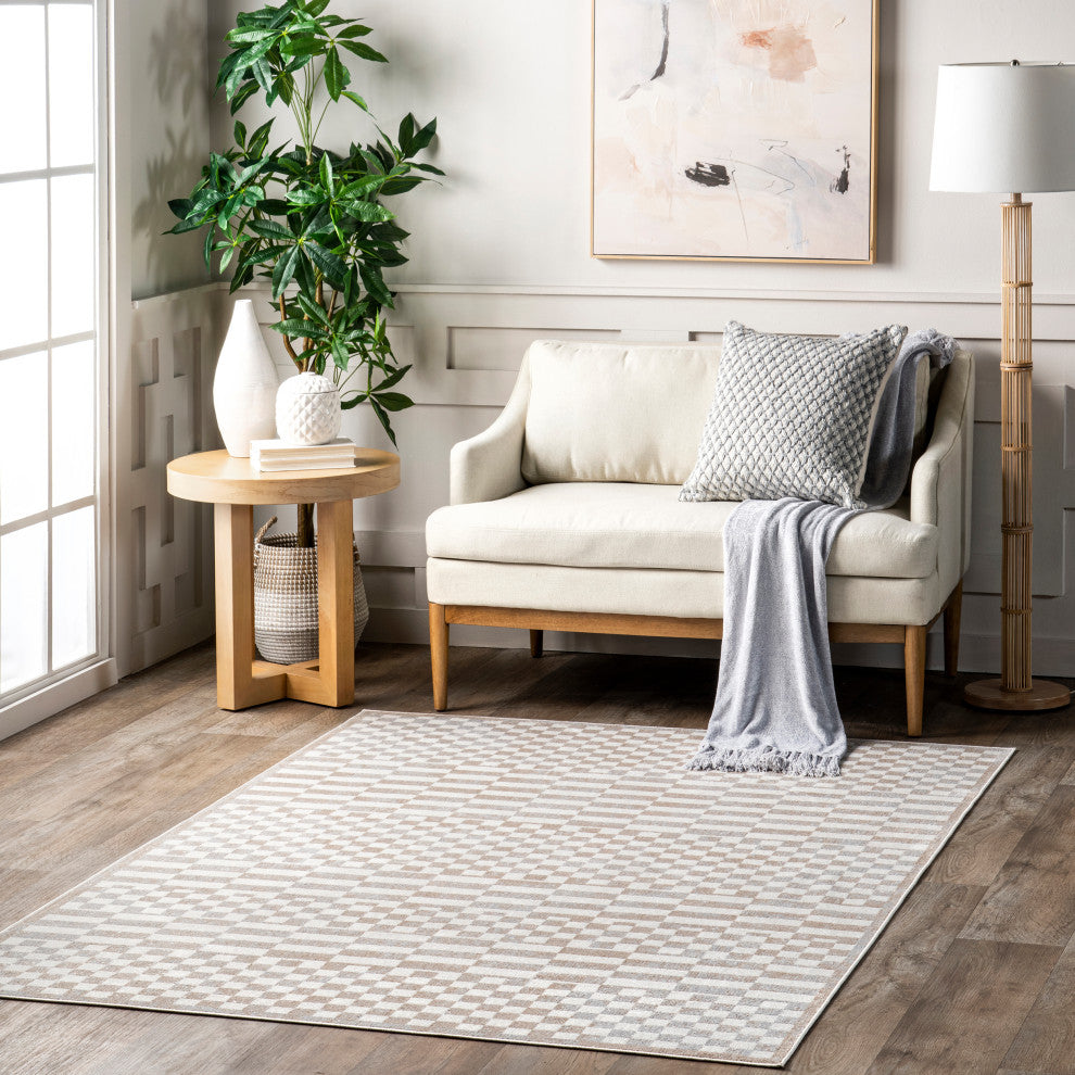 Nuloom Nikita Faded Geometric Machine Washable Area Rug, Beige 2'8"x6'