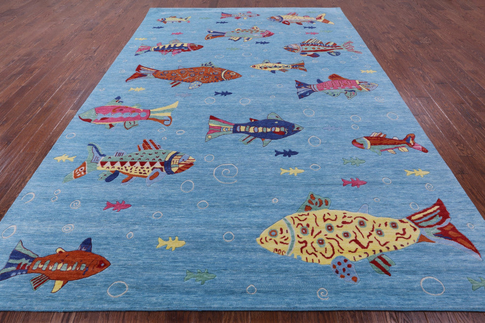 8' 11" X 12' 5" Gabbeh Fish Design Handmade Wool Rug - Q15559