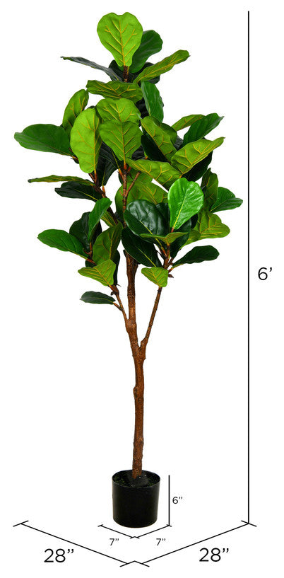 Vickerman 6' Artificial Green Fiddle Tree in Black Planters Pot