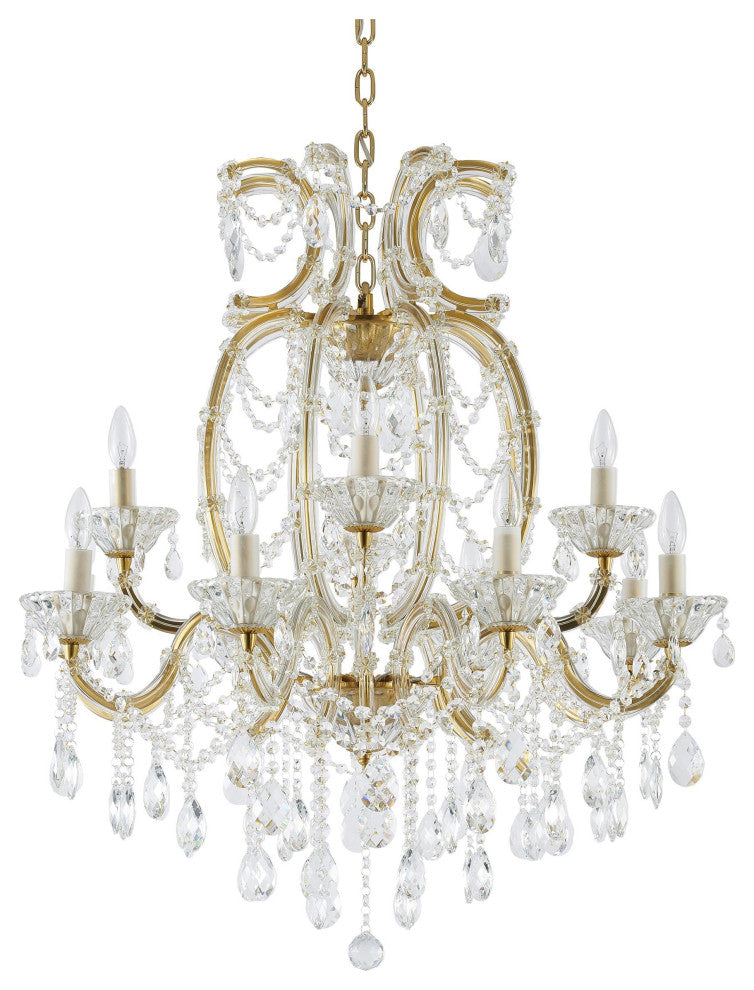 12-light Satin Brass Chandelier With Clear Hanging Crystals