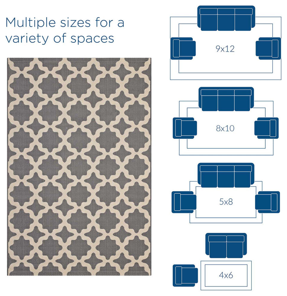 Cerelia Moroccan Trellis 9x12 Indoor and Outdoor Area Rug, Gray and Beige