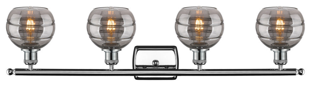 Ballston-Rochester 4-Light 36" Bath Vanity Light, Polished Chrome, Light Smoke