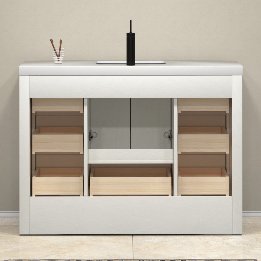 VIV 48" Solid Wood Freestanding Bathroom Vanity, Matte White
