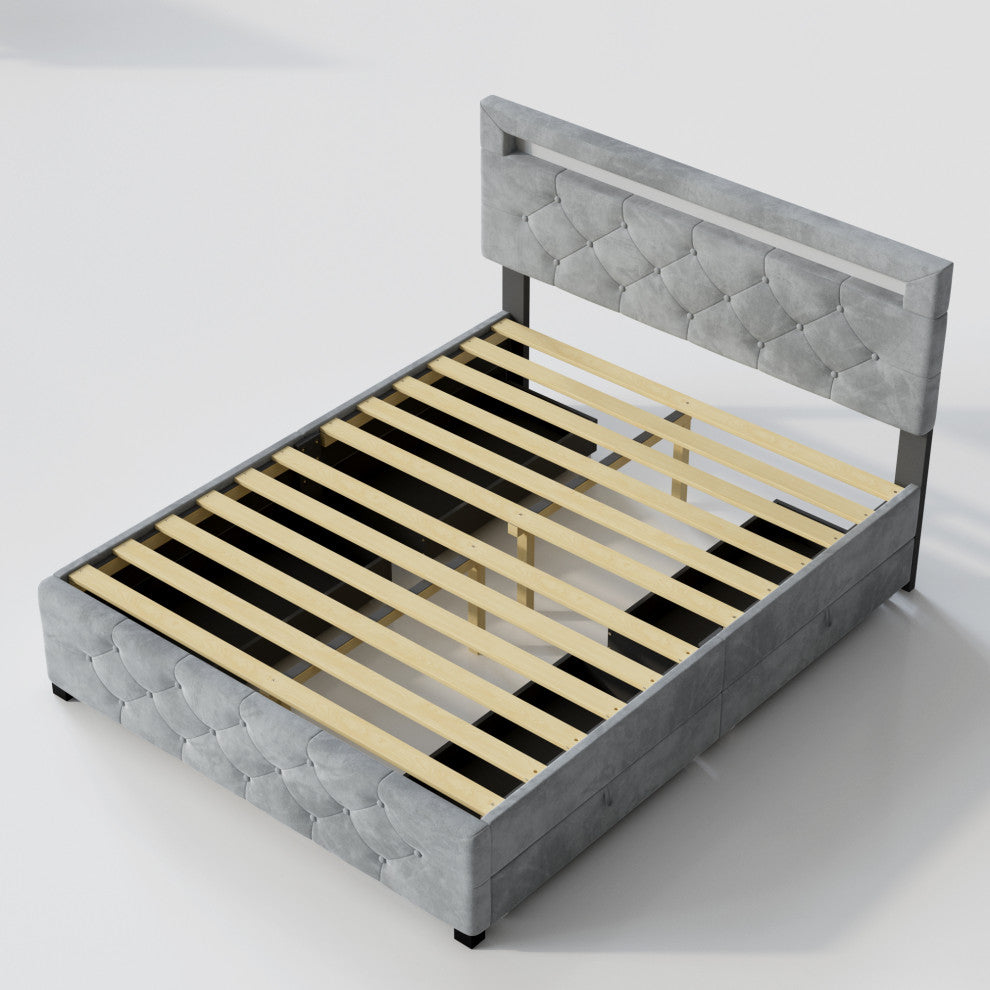 Gewnee Queen Size Upholstered Platform Storage Bed Frame