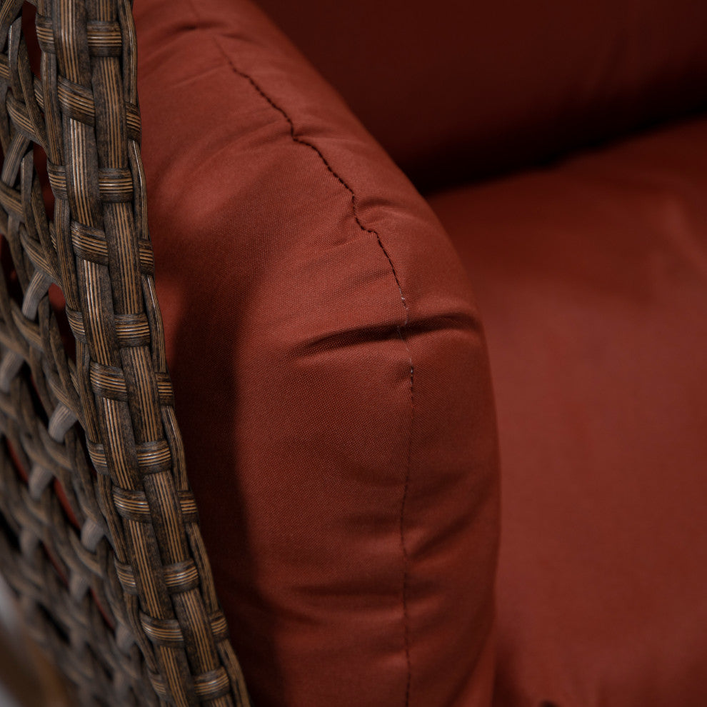 LeisureMod Mendoza Dark Brown Wicker Hanging Double Egg Swing Chair, Cherry