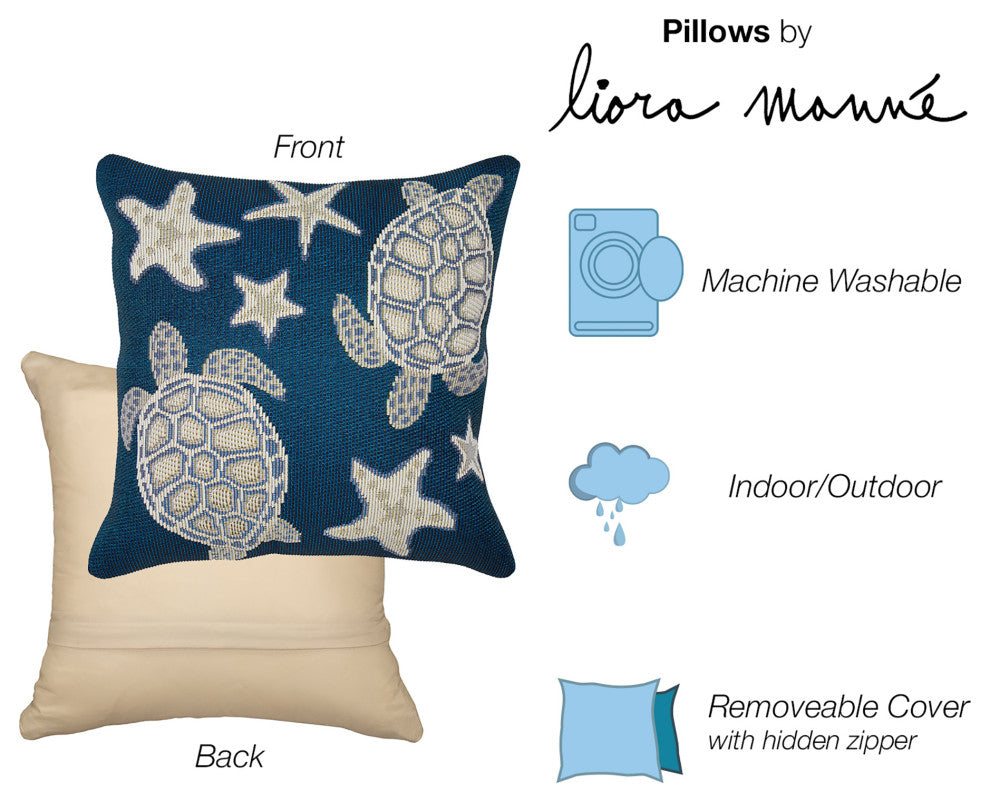 Marina Turtle And Stars Indoor/Outdoor Pillow, Navy, 18" X 18"