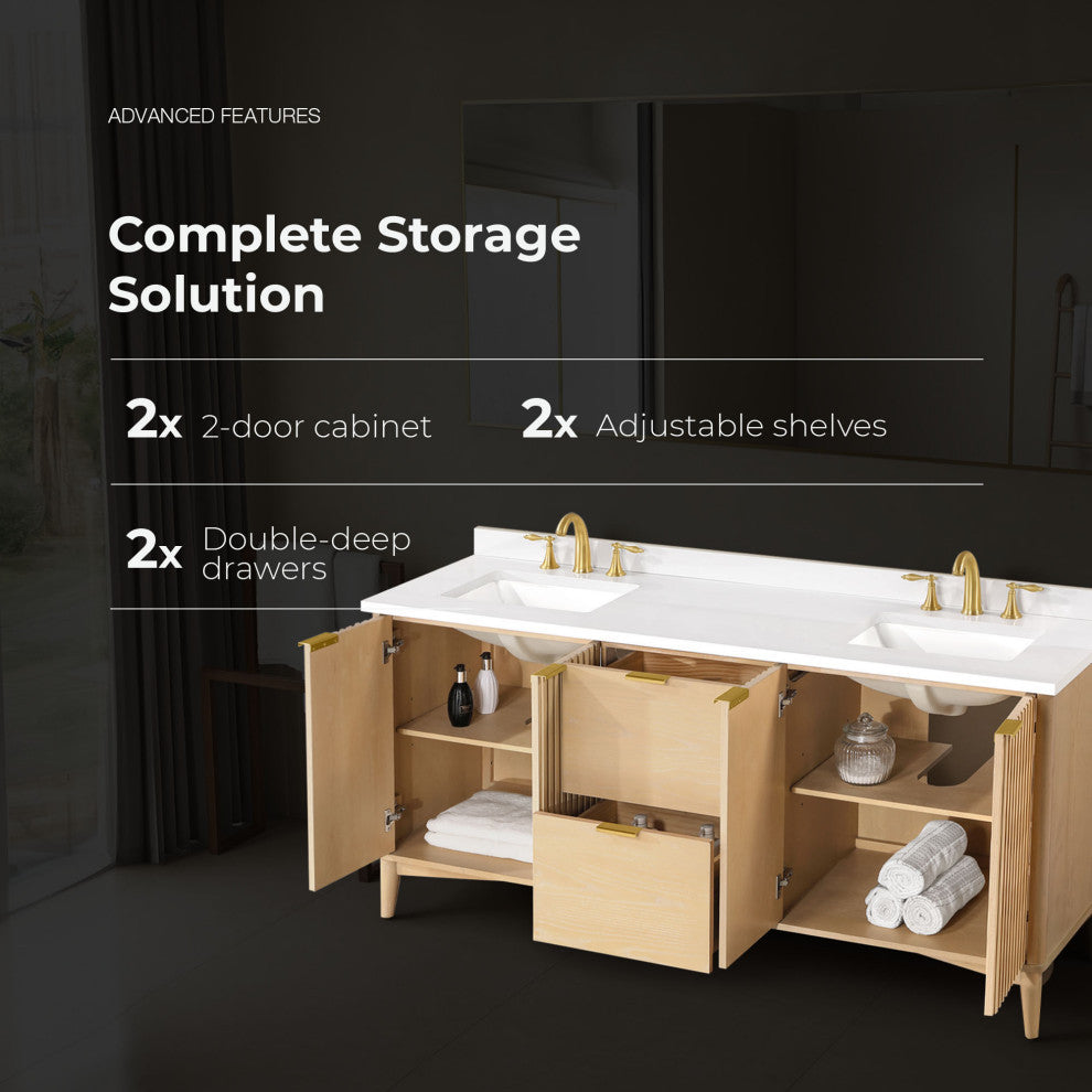 OVE Decors Gabi Single Sink Bathroom Vanity, Rustic Ash, 72", Double Sink