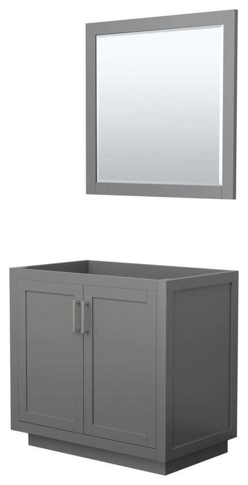 36" Single Bathroom Vanity, Dark Gray, Nickel Trim, 34" Mirror