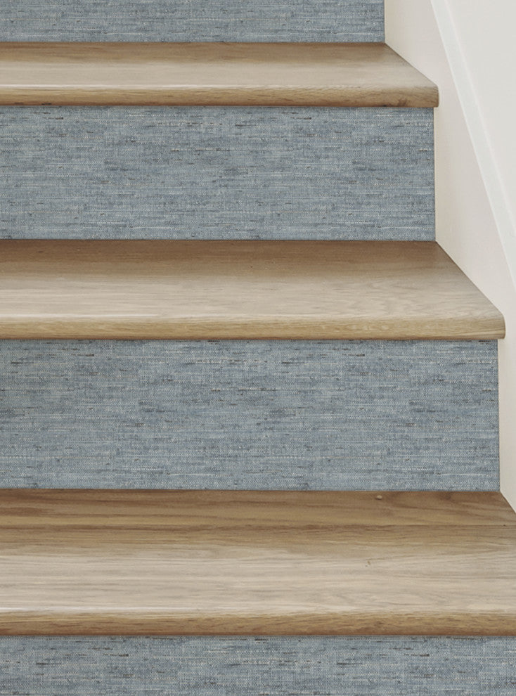 Canvas Look Peel and Stick Stair Riser Strips, Blue, 48"x6", Set of 6