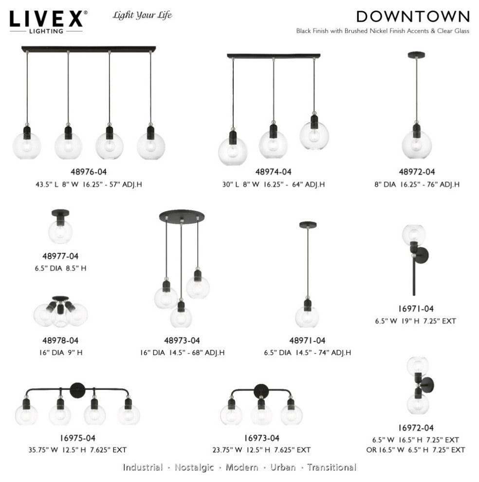 Downtown 3 Light Black With Brushed Nickel Accents Sphere Linear Chandelier
