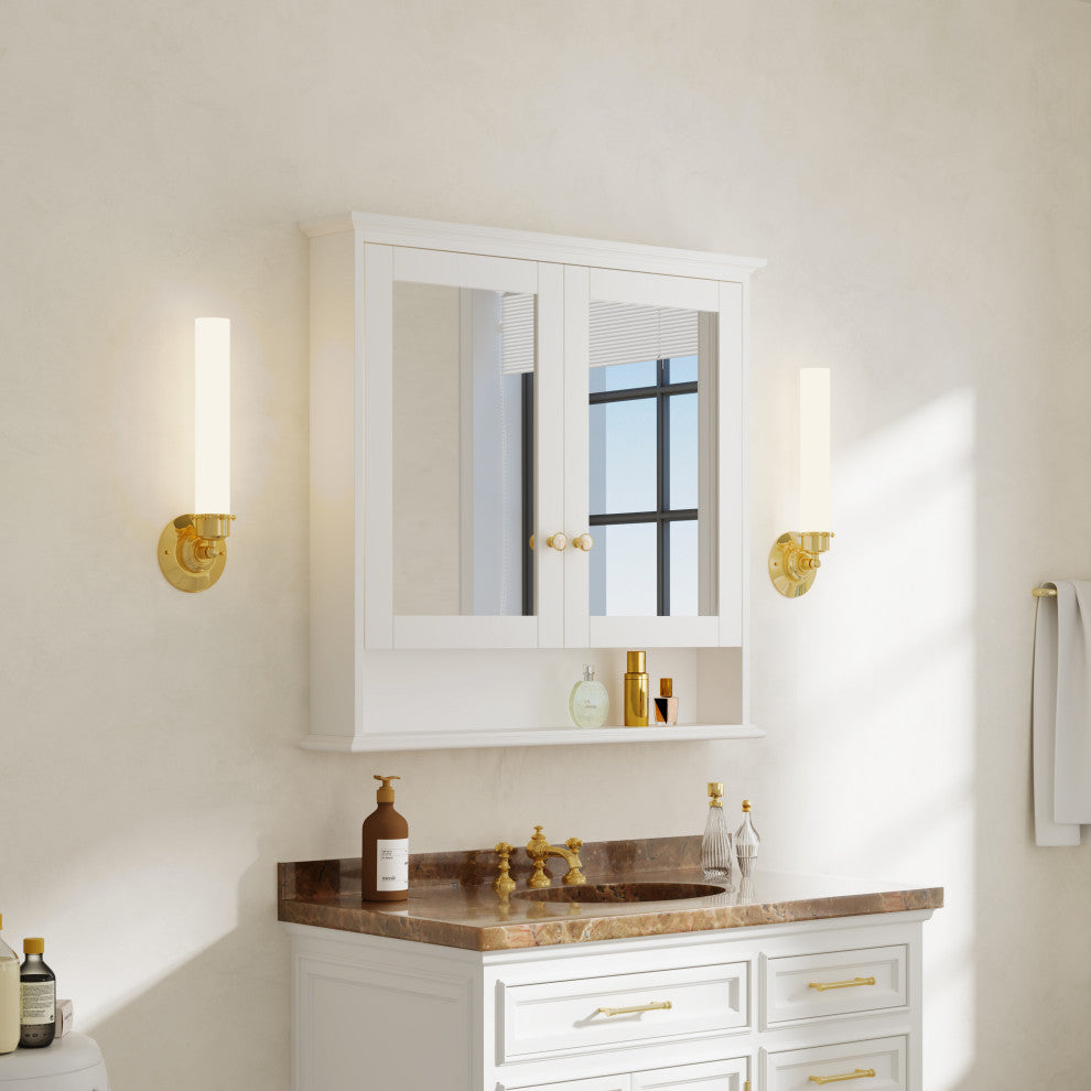 Handmade Wall-Mounted Medicine Cabinet, White, 36"x34", Double Doors