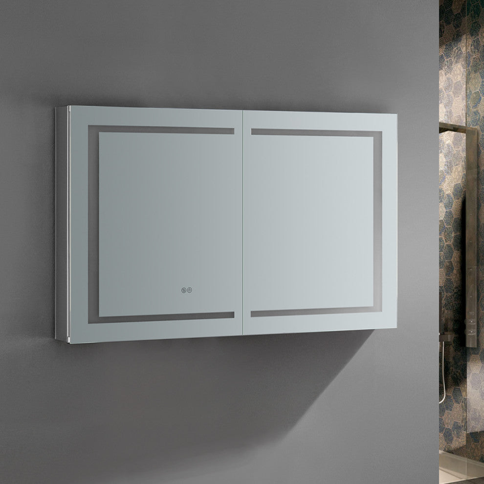Spazio Bathroom Medicine Cabinet With LED Lighting and Defogger, 48"x30"
