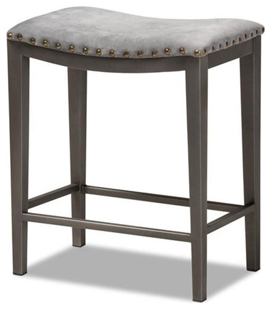 Baxton Studio Noll Gray Upholstered 3-Piece Metal Counter Table Set