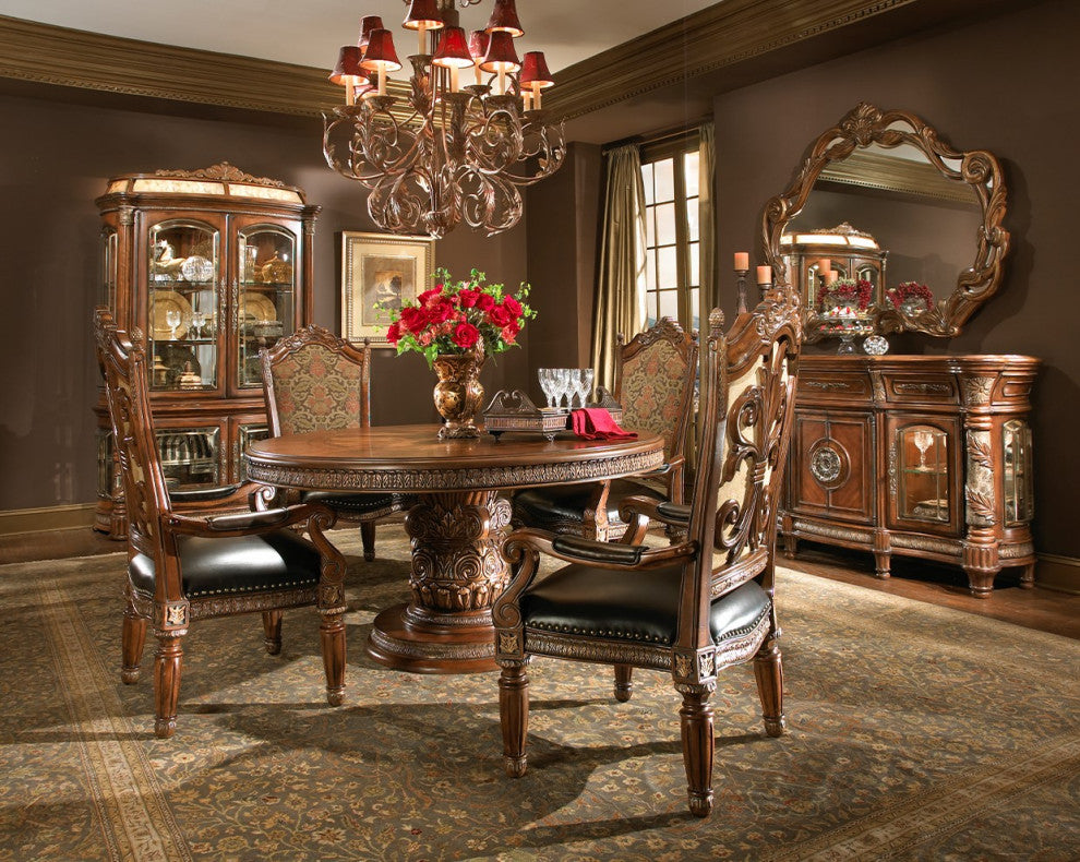Villa Valencia 5-Piece Round Dining Room Set - Classic Chestnut