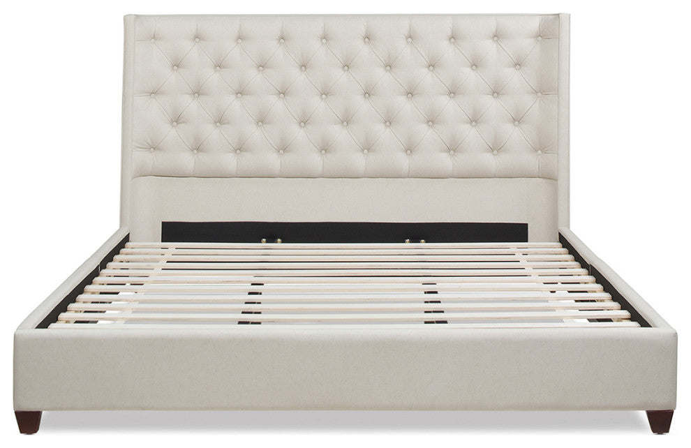 Manhattan Shelter King Platform Bed Frame, Light Beige Linen