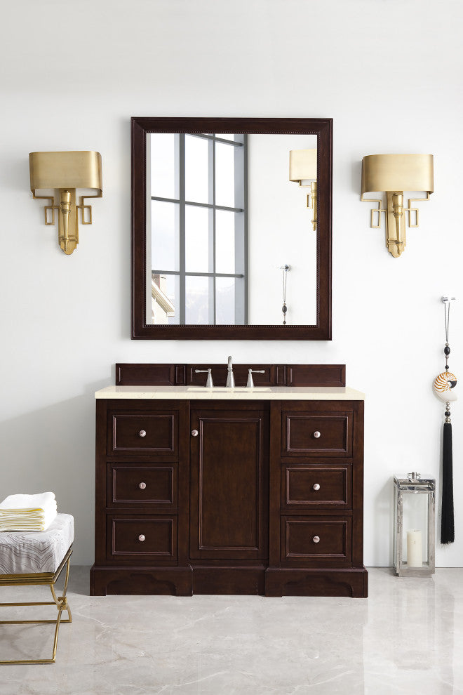 De Soto 48" Single Vanity, Burnished Mahogany, 3CM Eternal Marfil Quartz Top