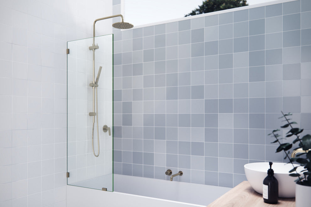 58.25"x23" Frameless Shower Bath Fixed Panel, Polished Brass