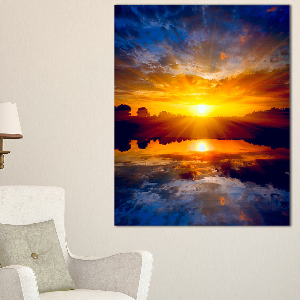"Bright Yellow Sunset Over Lake" Canvas Print30"x40"