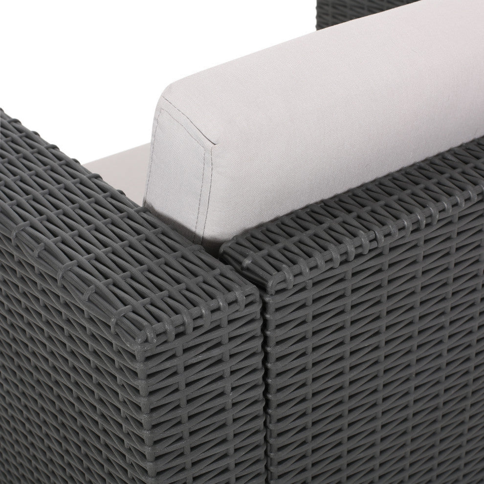 Dottie Outdoor Wicker Print  2 Seater Chat Set With Ottomans, Dark Gray/Gray