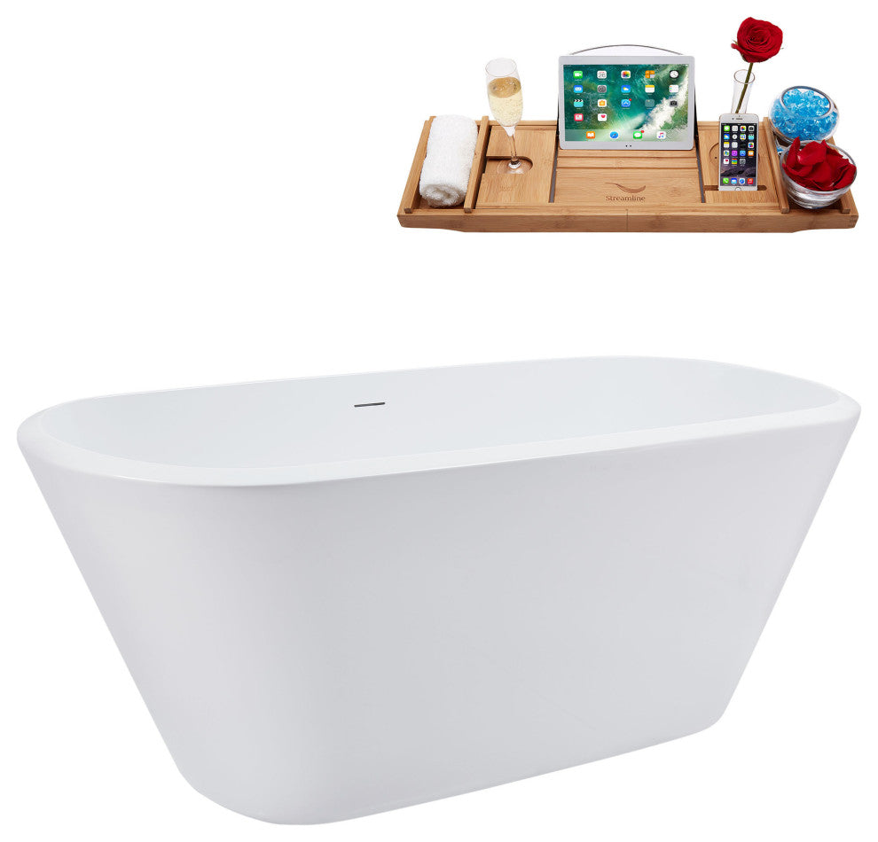 59" Streamline Bathtub and Tray With Drain, Polished Brass