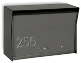 RetroBox Locking Modern Wall Mounted Mailbox, in Black & Gray