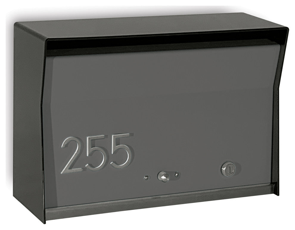 RetroBox Locking Modern Wall Mounted Mailbox, in Black & Gray