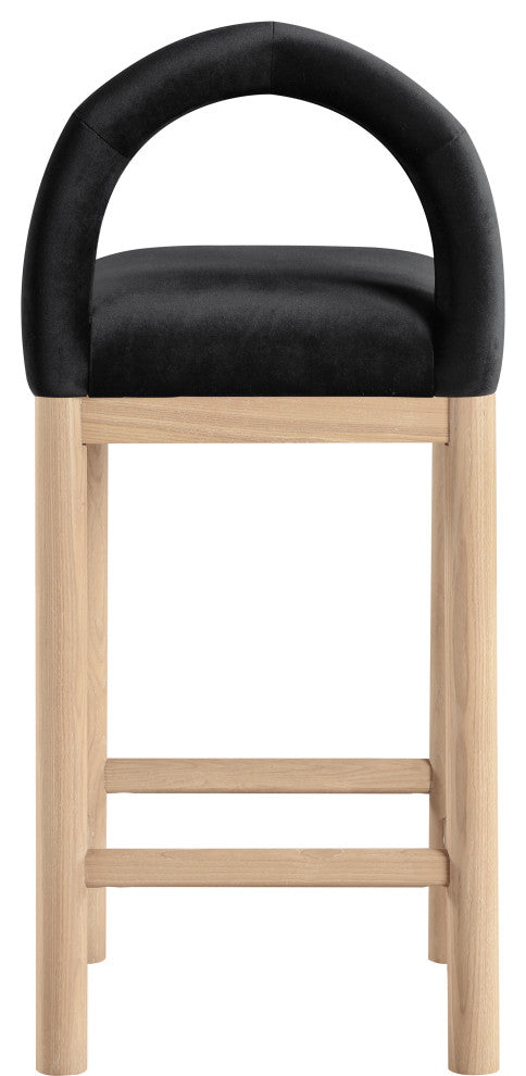 Conrad Upholstered Bar and Counter Stool, Black, Velvet, Natural