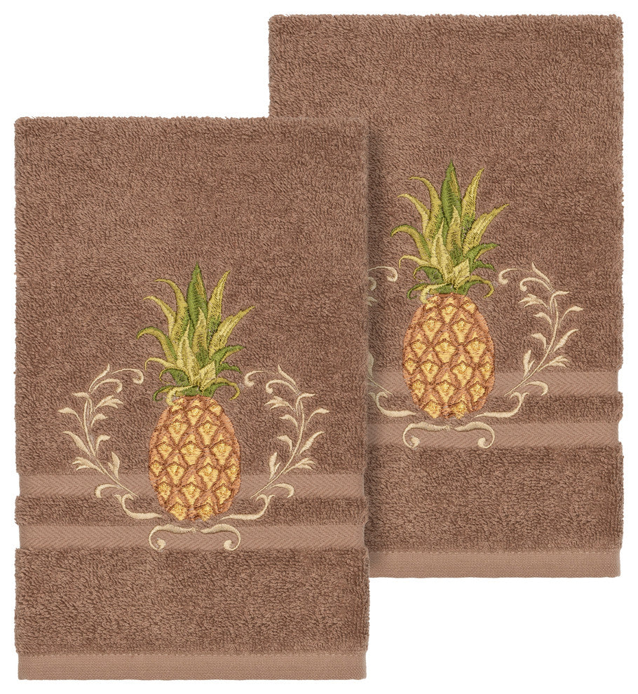 Linum Home Textiles Welcome Embellished, Latte, Hand Towel, 2-Piece Set