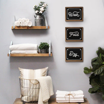 HomeRoots Wash Dry Fold Rustic Laundry Wall Art 3pc Set