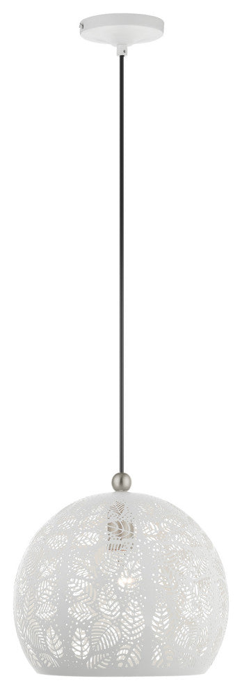 Livex Lighting Chantilly 1 Light White With Brushed Nickel Accents Small Pendant