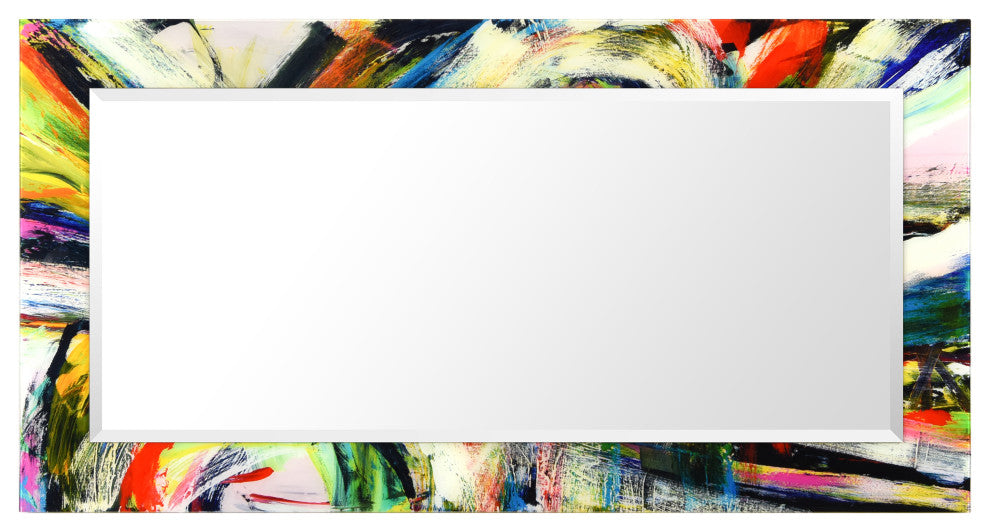 "Rock Star" Beveled Mirror on Printed Abstarct Tempered Art Glass, 54x28"