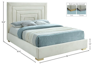 Nora Velvet Upholstered Bed, Cream, Queen