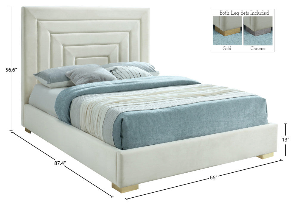 Nora Velvet Upholstered Bed, Cream, Queen