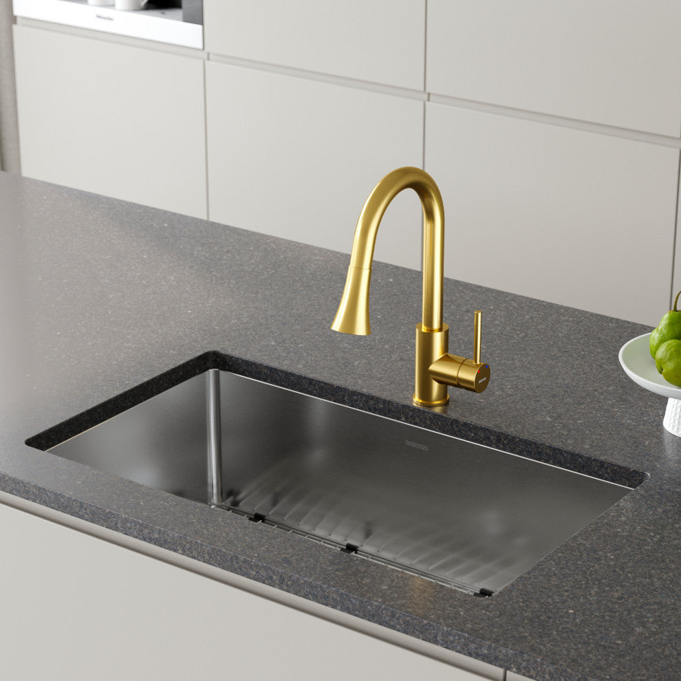 Karran Weybridge Single-Handle Pull-Down Sprayer Kitchen Faucet, Brushed Gold